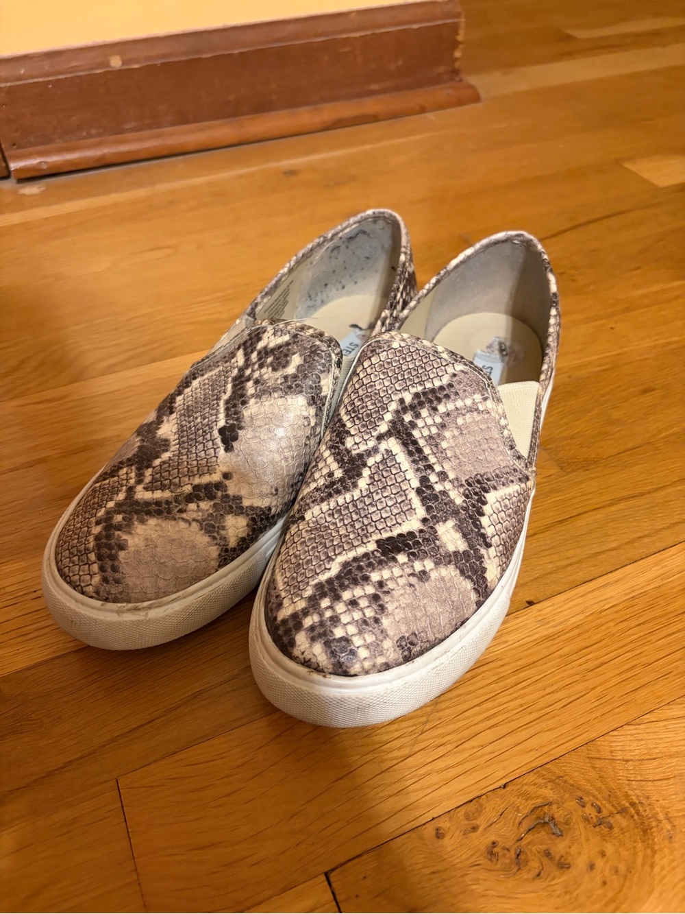 Steve Madden Beige Snake-Print Slip On Sneakers